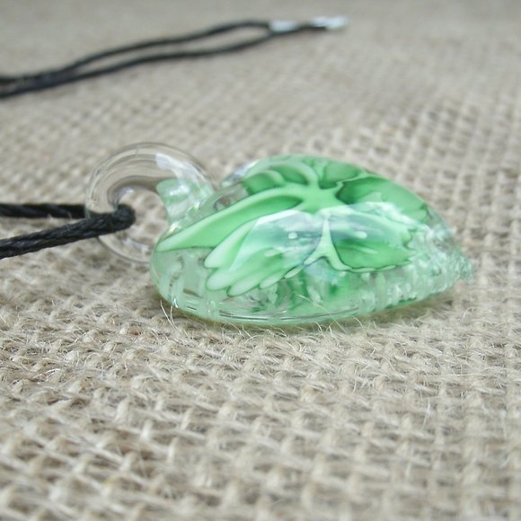 Glow in the Dark Murano Glass Butterfly Heart Necklace - Picture 8 of 14
